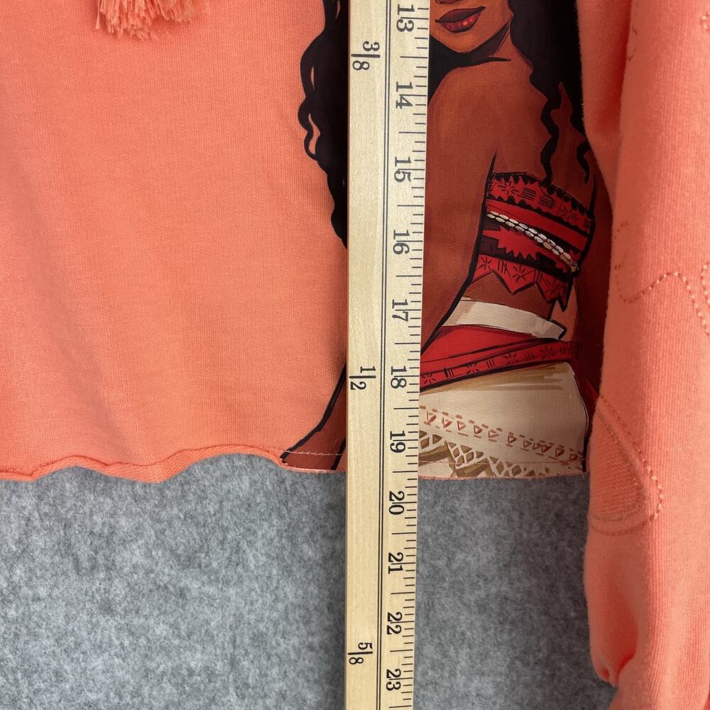 Disney Moana Sweatshirt Womens Large Orange Cropped Oversized Embroidered Tassel - Picture 8 of 13